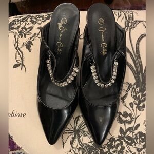 NWT. Black bling open back heels